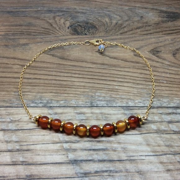 Carnelian anklet, 14k Gold filled, Sacral chakra, healing jewelry - Picture 4 of 8